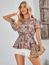 Load image into Gallery viewer, Floral Flutter Sleeve Peplum Blouse
