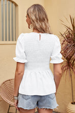 Load image into Gallery viewer, Swiss Dot Smocked Peplum Blouse
