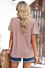 Load image into Gallery viewer, Frill Trim Round Neck Eyelet Puff Sleeve Blouse
