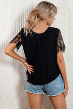 Load image into Gallery viewer, Strappy Neck Spliced Lace Eyelash Trim Blouse
