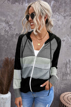 Load image into Gallery viewer, Zip-Up Raglan Sleeve Openwork Hooded Cardigan
