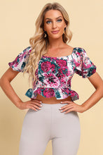 Load image into Gallery viewer, Floral Tied Cropped Peplum Blouse
