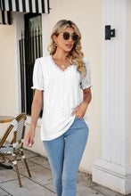 Load image into Gallery viewer, Eyelet Flounce Sleeve Scalloped V-Neck Top
