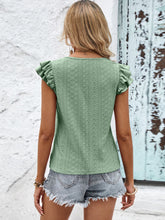 Load image into Gallery viewer, Contrast V-Neck Eyelet Top
