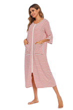 Carregar imagem no visualizador da galeria, Round Neck Three-Quarter Sleeve Midi Night Dress
