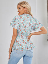 Load image into Gallery viewer, Floral Flutter Sleeve Peplum Blouse
