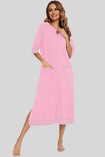 Load image into Gallery viewer, Zip Up Slit Round Neck Night Dress with Pockets
