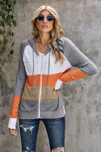 Load image into Gallery viewer, Zip-Up Raglan Sleeve Openwork Hooded Cardigan
