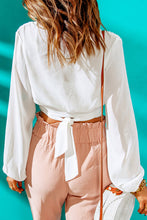 Load image into Gallery viewer, Tied Balloon Sleeve Cropped Blouse
