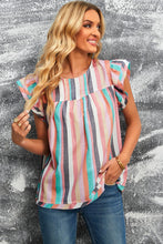 Load image into Gallery viewer, Multicolored Stripe Flutter Sleeve Blouse
