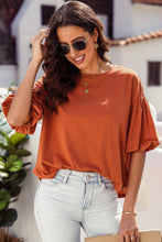 Load image into Gallery viewer, Puff Sleeve Curved Hem Blouse
