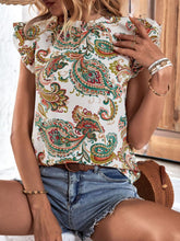 Load image into Gallery viewer, Printed Butterfly Sleeve Keyhole Blouse
