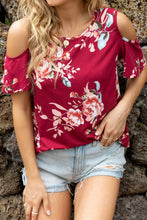 Load image into Gallery viewer, Floral Cold-Shoulder Round Neck Top
