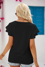 Load image into Gallery viewer, Eyelet Tie-Neck Flutter Sleeve Blouse
