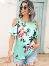 Load image into Gallery viewer, Floral Cold-Shoulder Short Sleeve Top
