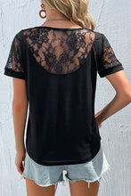 Load image into Gallery viewer, Spliced Lace Round Neck Short Sleeve Top
