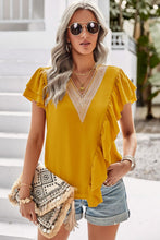 Load image into Gallery viewer, Contrast Ruffle Trim Flutter Sleeve Blouse
