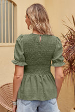 Load image into Gallery viewer, Swiss Dot Smocked Peplum Blouse
