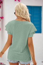 Load image into Gallery viewer, Eyelet Tie-Neck Flutter Sleeve Blouse
