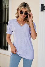 Load image into Gallery viewer, Eyelet Flounce Sleeve Scalloped V-Neck Top
