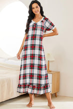 Load image into Gallery viewer, Plaid Lace Trim Ruffle Hem Night Dress
