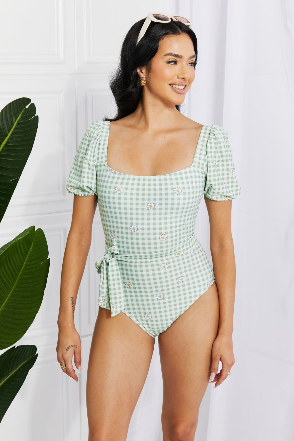 Marina West Swim Salty Air Puff manga peça única em Sage