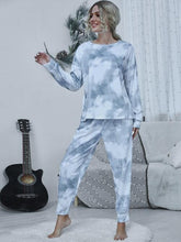 Carregar imagem no visualizador da galeria, Tie-dye Round Neck Top and Drawstring Pants Lounge Set
