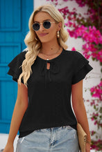 Load image into Gallery viewer, Eyelet Tie-Neck Flutter Sleeve Blouse
