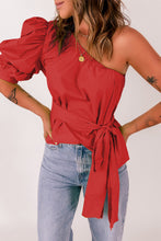 Load image into Gallery viewer, Tied Puff Sleeve One-Shoulder Top
