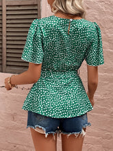 Load image into Gallery viewer, Heart Print Tie Belt Puff Sleeve Blouse
