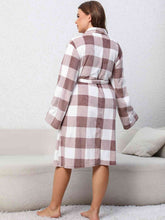 Load image into Gallery viewer, Plus Size Plaid Tie Front Robe with Pockets
