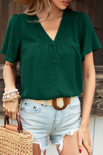 Load image into Gallery viewer, Buttoned Flutter Sleeve V-Neck Blouse
