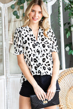 Load image into Gallery viewer, Leopard Notched Neck Short Flounce Sleeve Blouse
