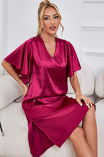 Load image into Gallery viewer, Satin Flutter Sleeve Side Slit V-Neck Night Dress
