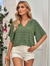 Load image into Gallery viewer, Swiss Dot Notched Neck Flare Sleeve Blouse
