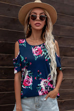 Load image into Gallery viewer, Floral Cold-Shoulder Round Neck Top
