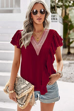 Load image into Gallery viewer, Contrast Ruffle Trim Flutter Sleeve Blouse
