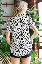 Load image into Gallery viewer, Leopard Notched Neck Short Flounce Sleeve Blouse
