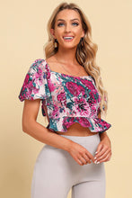 Load image into Gallery viewer, Floral Tied Cropped Peplum Blouse
