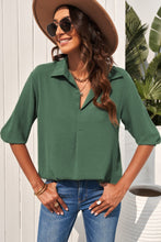 Load image into Gallery viewer, Textured Johnny Collar Three-Quarter Sleeve Blouse
