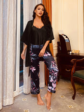 Load image into Gallery viewer, Cami, Robe, and Printed Pants Pajama Set
