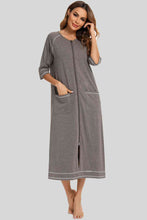 Load image into Gallery viewer, Zip Up Slit Round Neck Night Dress with Pockets
