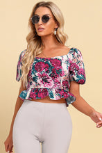 Carregar imagem no visualizador da galeria, Blusa Peplum Cropped Amarrada Floral
