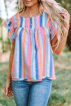 Load image into Gallery viewer, Multicolored Stripe Flutter Sleeve Blouse
