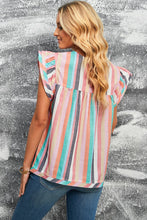 Load image into Gallery viewer, Multicolored Stripe Flutter Sleeve Blouse
