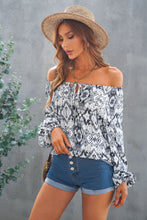 Load image into Gallery viewer, Printed Off-Shoulder Tied Balloon Sleeve Blouse
