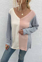 Load image into Gallery viewer, Color Block V-Neck Long Sleeve Blouse
