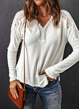 Load image into Gallery viewer, Ribbed V-Neck Spliced Lace Top
