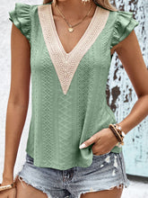 Load image into Gallery viewer, Contrast V-Neck Eyelet Top
