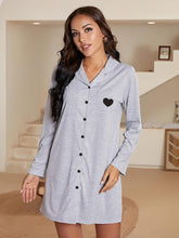 Load image into Gallery viewer, Heart Graphic Lapel Collar Long Sleeve Night Dress
